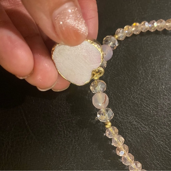 Pink Heart Pendant Necklace with beautiful shiny beads and pink earrings . - Picture 9 of 14